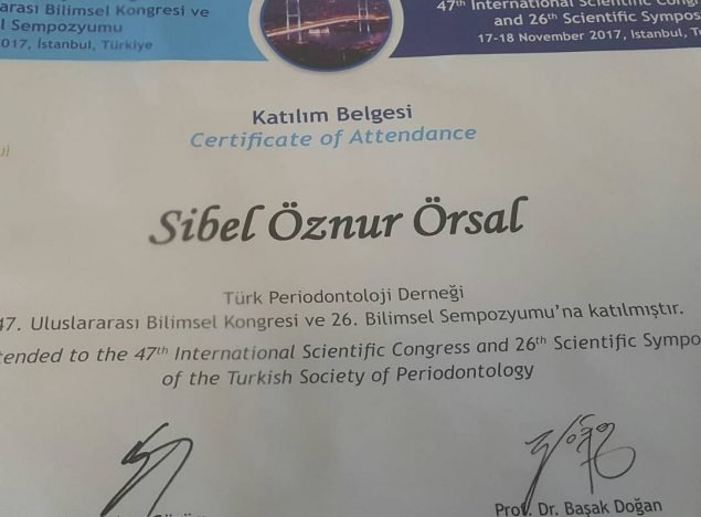 periodontoloji derneği sertifikası